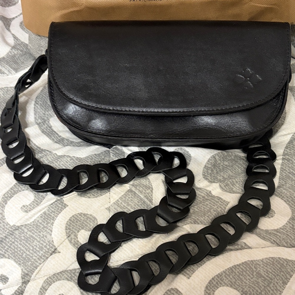 Patricia Nash Black  Leather Shoulder 11 inches across width 6 inches high 3deep